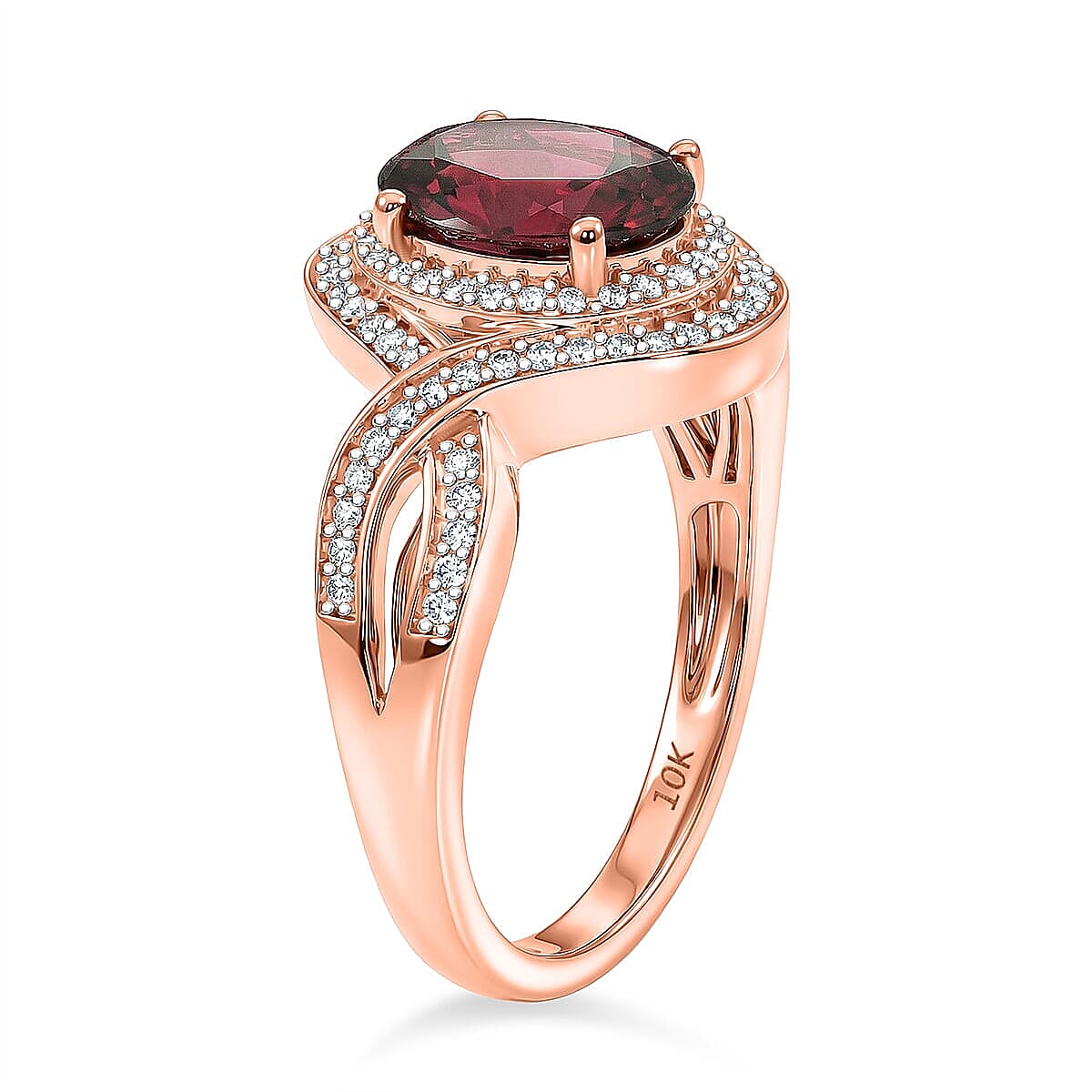 Luxoro Premium Malawi Magenta Garnet and Diamond I2 2.50 ctw Love Wave Ring in 10K Rose Gold (Size  5.0)  4.30 Grams image number 3