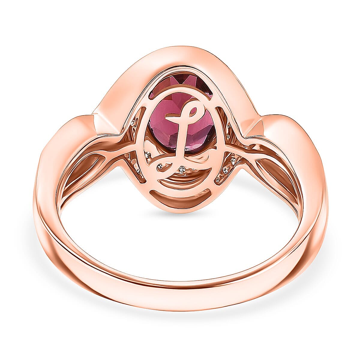 Luxoro Premium Malawi Magenta Garnet and Diamond I2 2.50 ctw Love Wave Ring in 10K Rose Gold (Size  6.5)  4.30 Grams image number 4