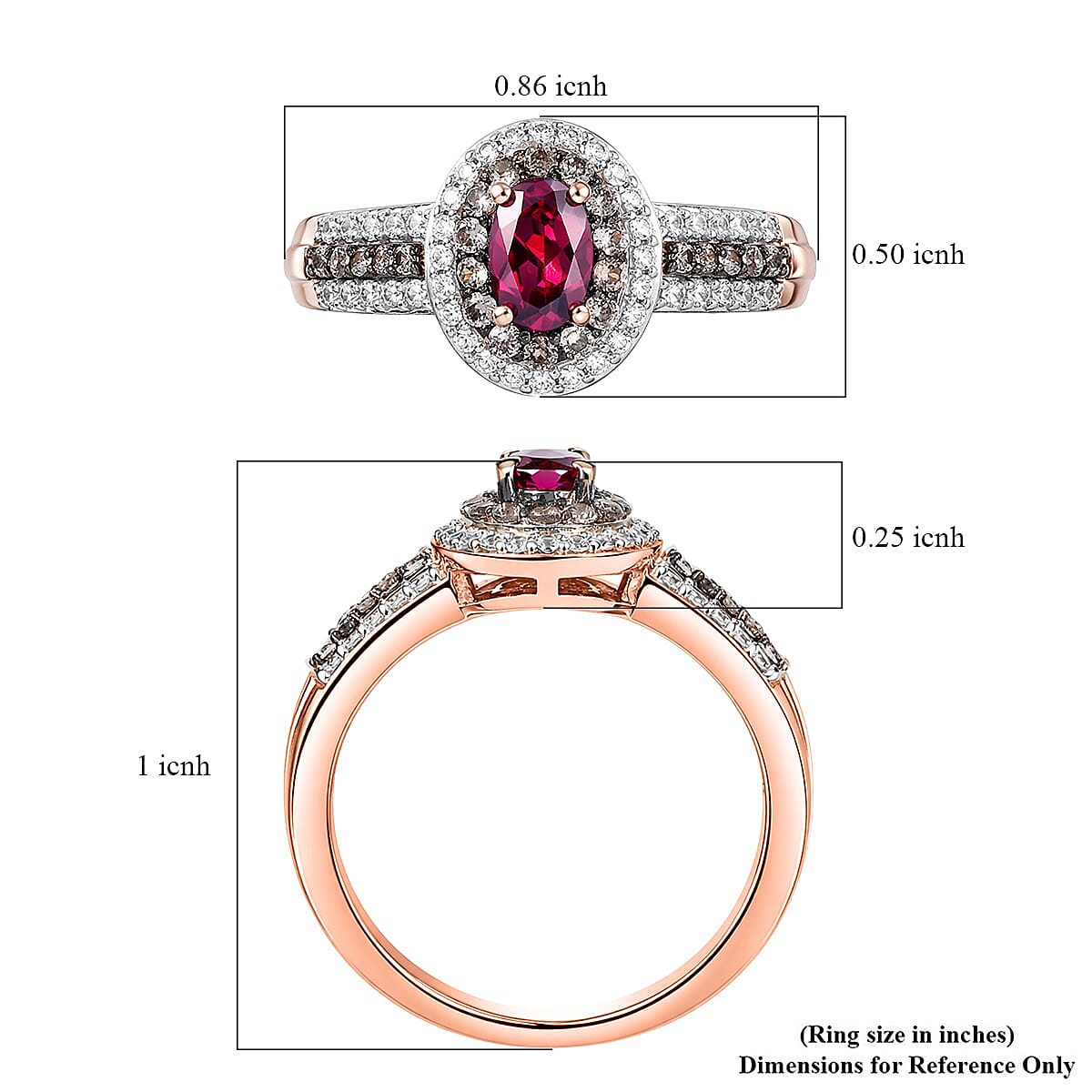 D'Joy Premium Malawi Magenta Garnet, Champagne Zircon and White Zircon 1.50 ctw Twilight Halo Ring in 18K Vermeil Rose Gold Over Sterling Silver (Size 8.0) image number 5