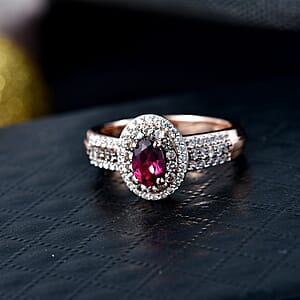 D'Joy Premium Malawi Magenta Garnet, Champagne Zircon and White Zircon 1.50 ctw Twilight Halo Ring in 18K Vermeil Rose Gold Over Sterling Silver (Size 9.0)