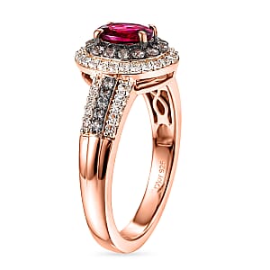 D'Joy Premium Malawi Magenta Garnet, Champagne Zircon and White Zircon 1.50 ctw Twilight Halo Ring in 18K Vermeil Rose Gold Over Sterling Silver (Size 9.0)