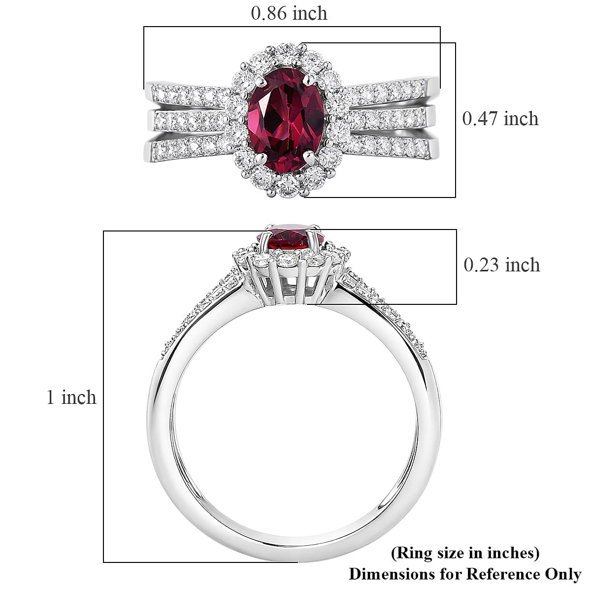 D'Joy Premium Malawi Magenta Garnet and Moissanite 1.60 ctw Halo Crest Ring in Rhodium Over Sterling Silver (Size 10.0)
