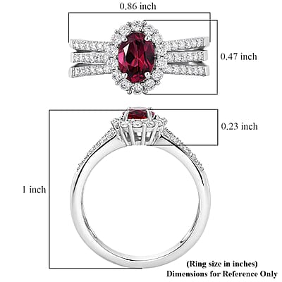 D'Joy Premium Malawi Magenta Garnet and Moissanite 1.60 ctw Halo Crest Ring in Rhodium Over Sterling Silver (Size 10.0)