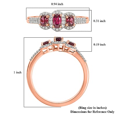D'Joy Premium Malawi Magenta Garnet and Moissanite 1.00 ctw Twilight Trilogy Ring in 18K Vermeil Rose Gold Over Sterling Silver (Size 10.0)
