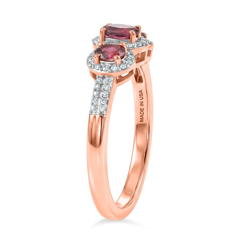 D'Joy Premium Malawi Magenta Garnet and Moissanite 1.00 ctw Twilight Trilogy Ring in 18K Vermeil Rose Gold Over Sterling Silver (Size 5.0)