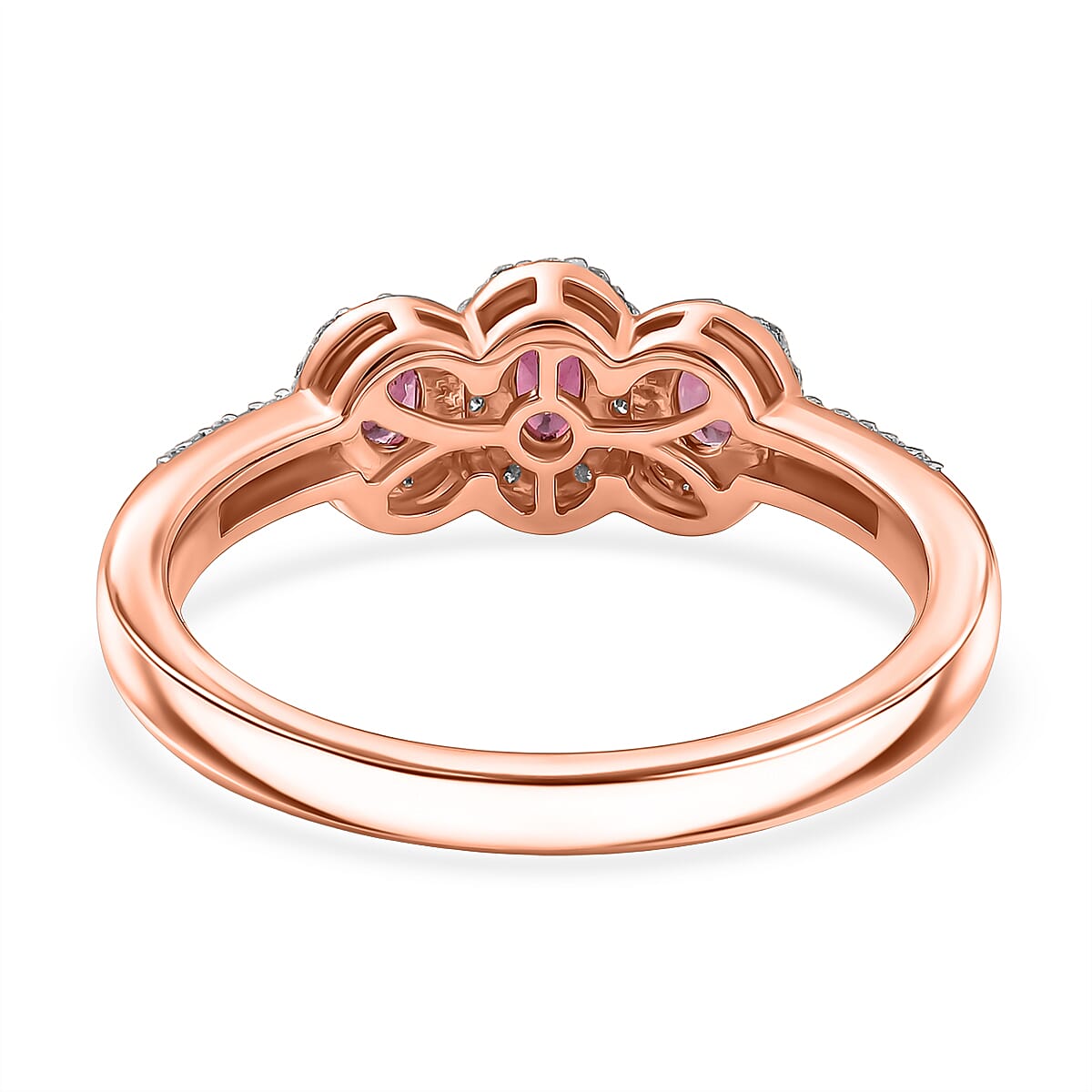 D'Joy Premium Malawi Magenta Garnet and Moissanite 1.00 ctw Twilight Trilogy Ring in 18K Vermeil Rose Gold Over Sterling Silver (Size 5.0) image number 4