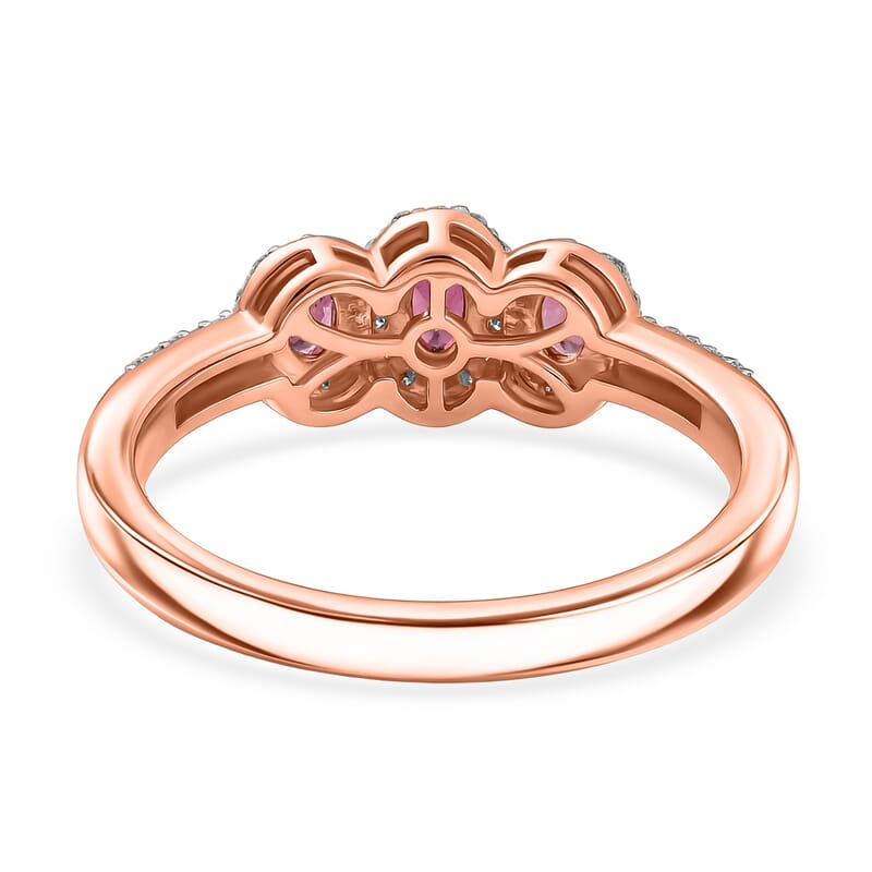 D'Joy Premium Malawi Magenta Garnet and Moissanite 1.00 ctw Twilight Trilogy Ring in 18K Vermeil Rose Gold Over Sterling Silver (Size 5.0)