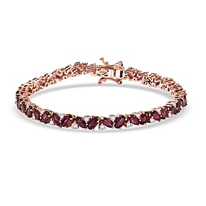 D'Joy Premium Malawi Magenta Garnet and Moissanite 10.85 ctw Bracelet in 18K Vermeil Rose Gold Over Sterling Silver (7.25 In)