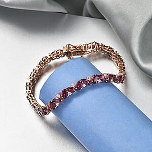 D'Joy Premium Malawi Magenta Garnet and Moissanite 10.85 ctw Moonlit Bloom Bracelet in 18K Vermeil Rose Gold Over Sterling Silver (7.25 In)