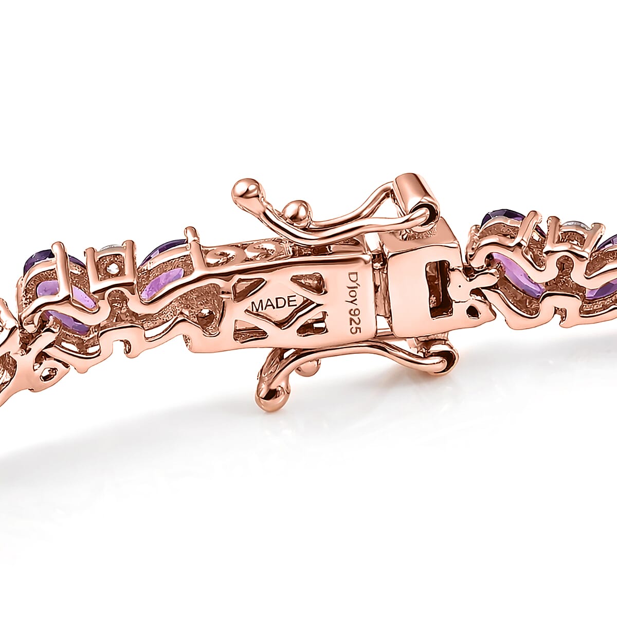 D'Joy Premium Malawi Magenta Garnet and Moissanite 10.85 ctw Bracelet in 18K Vermeil Rose Gold Over Sterling Silver (7.25 In) image number 3