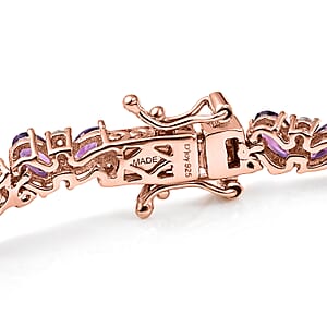 D'Joy Premium Malawi Magenta Garnet and Moissanite 10.85 ctw Moonlit Bloom Bracelet in 18K Vermeil Rose Gold Over Sterling Silver (7.25 In)