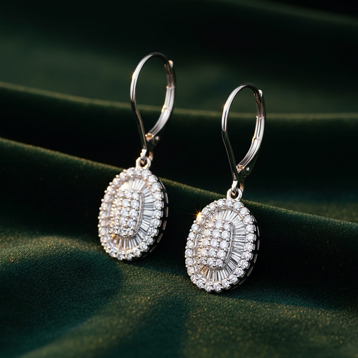 D'Joy Diamond 1.00 ctw Cocktail Cluster Earrings in Rhodium Over Sterling Silver image number 1