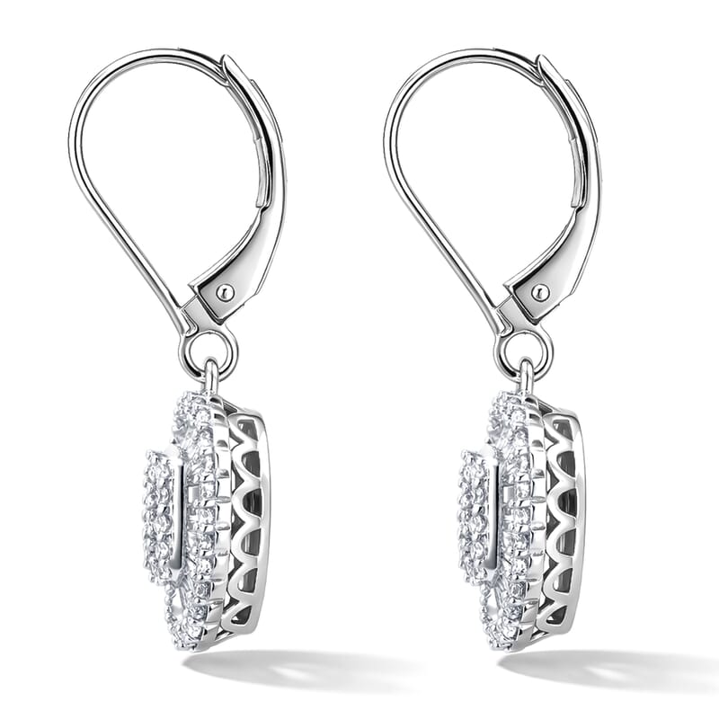 D'Joy Diamond 1.00 ctw Cocktail Cluster Earrings in Rhodium Over Sterling Silver