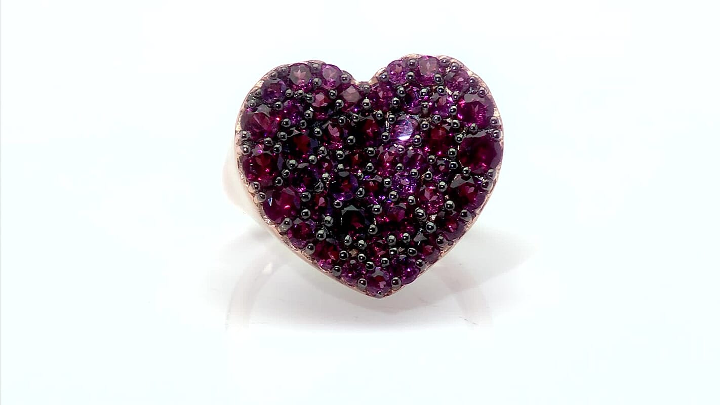 D'Joy Premium Malawi Magenta Garnet Heart Ring in 18K Vermeil RG Over Sterling Silver (Size 8.0) 4.50 ctw