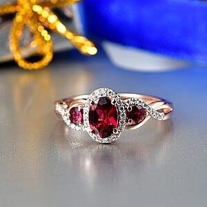 D'Joy Premium Malawi Magenta Garnet and Moissanite 1.50 ctw Twilight Ribbon Ring in 18K Vermeil Rose Gold Over Sterling Silver (Size 5.0)
