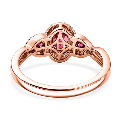 D'Joy Premium Malawi Magenta Garnet and Moissanite 1.50 ctw Twilight Ribbon Ring in 18K Vermeil Rose Gold Over Sterling Silver (Size 5.0)