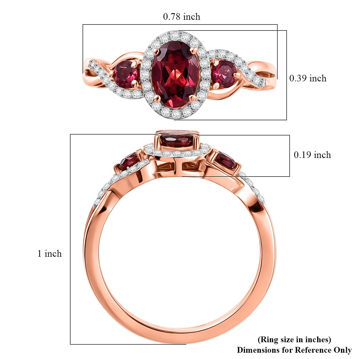 D'Joy Premium Malawi Magenta Garnet and Moissanite 1.50 ctw Ring in 18K Vermeil Rose Gold Over Sterling Silver (Size 5.0) image number 5