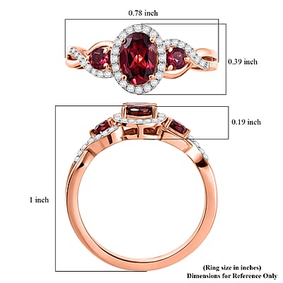 D'Joy Premium Malawi Magenta Garnet and Moissanite 1.50 ctw Twilight Ribbon Ring in 18K Vermeil Rose Gold Over Sterling Silver (Size 5.0)
