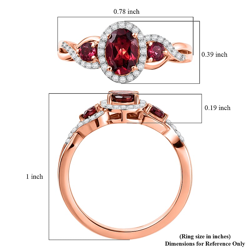 D'Joy Premium Malawi Magenta Garnet and Moissanite 1.50 ctw Twilight Ribbon Ring in 18K Vermeil Rose Gold Over Sterling Silver (Size 5.0)
