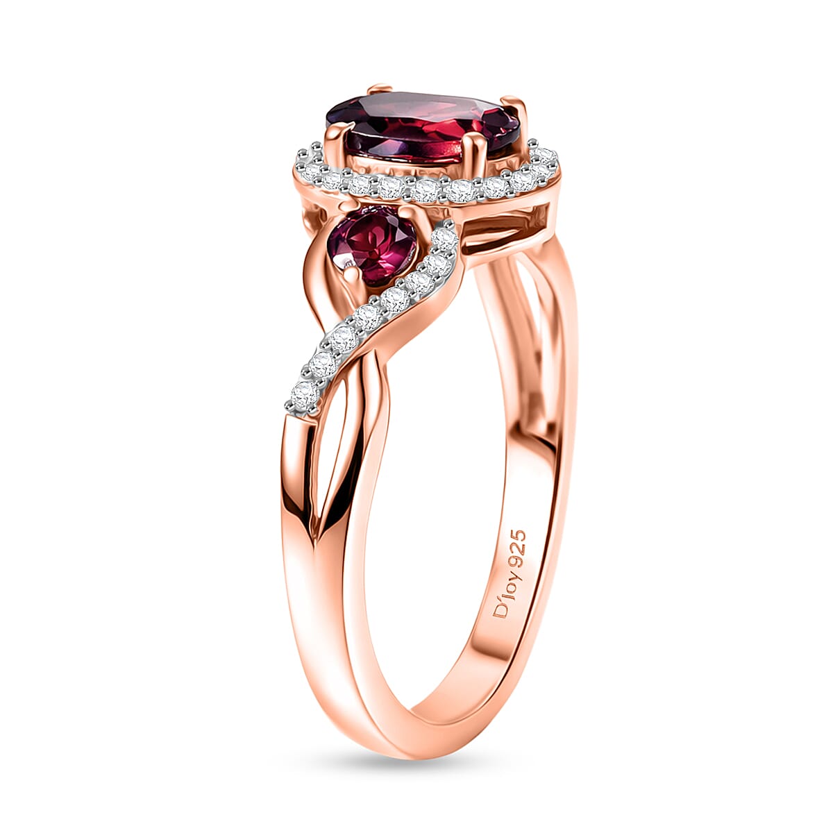 D'Joy Premium Malawi Magenta Garnet and Moissanite 1.50 ctw Twilight Ribbon Ring in 18K Vermeil Rose Gold Over Sterling Silver (Size 6.0) image number 3