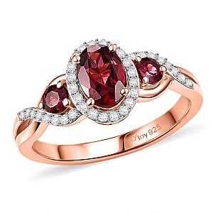 D'Joy Premium Malawi Magenta Garnet and Moissanite 1.50 ctw Twilight Ribbon Ring in 18K Vermeil Rose Gold Over Sterling Silver (Size 8.0)