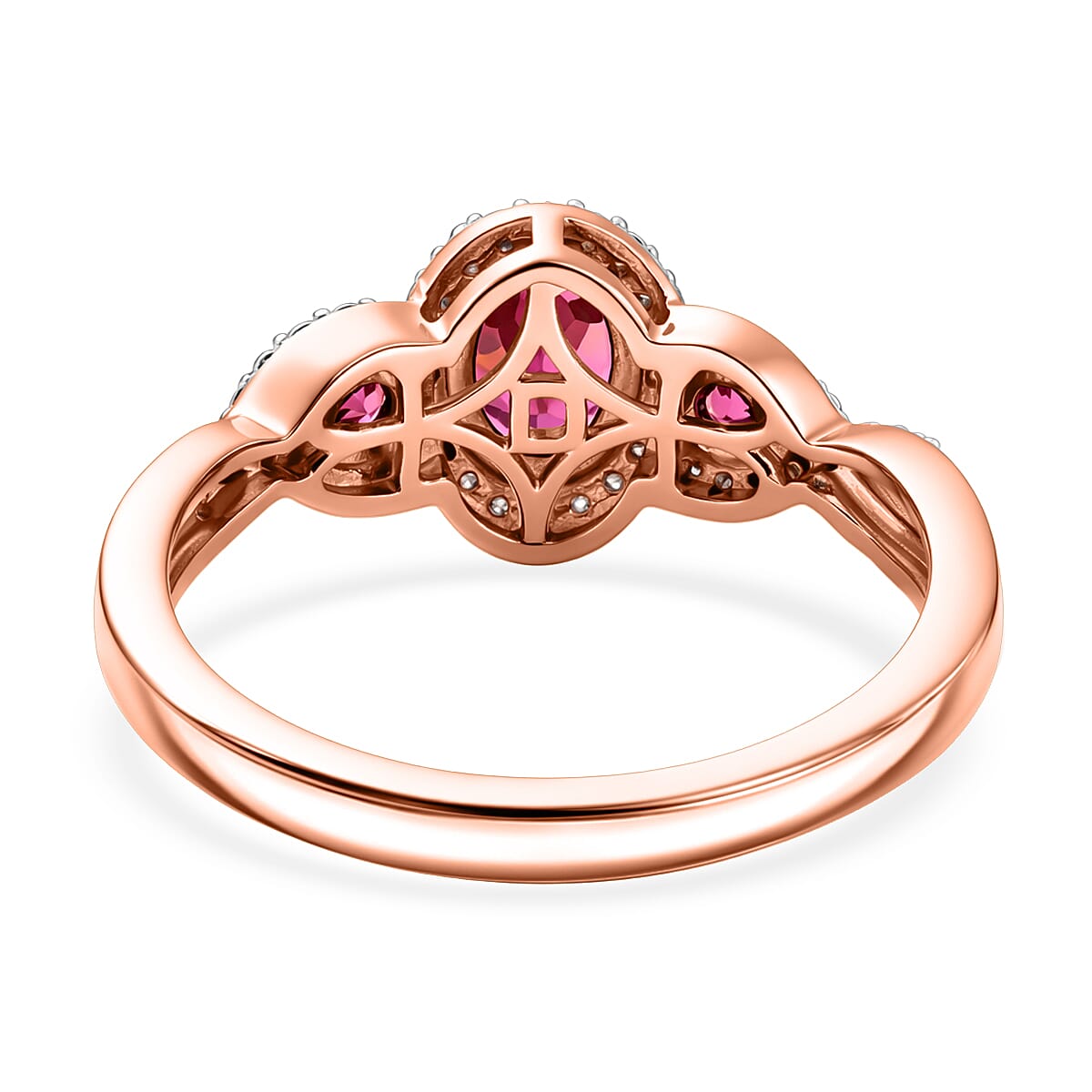 D'Joy Premium Malawi Magenta Garnet and Moissanite 1.50 ctw Twilight Ribbon Ring in 18K Vermeil Rose Gold Over Sterling Silver (Size 8.0) image number 4