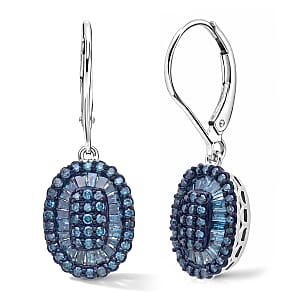 D'Joy Blue Diamond 1.00 ctw Cocktail Cluster Earrings in Rhodium Over Sterling Silver