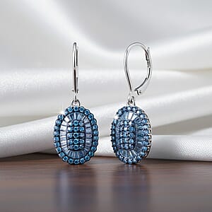 D'Joy Blue Diamond 1.00 ctw Cocktail Cluster Earrings in Rhodium Over Sterling Silver