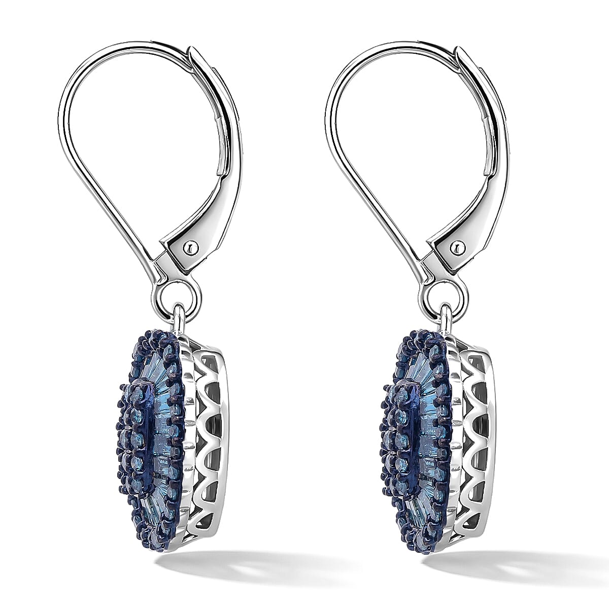 D'Joy Blue Diamond 1.00 ctw Cocktail Cluster Earrings in Rhodium Over Sterling Silver image number 2