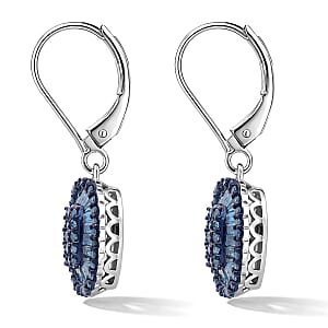D'Joy Blue Diamond 1.00 ctw Cocktail Cluster Earrings in Rhodium Over Sterling Silver