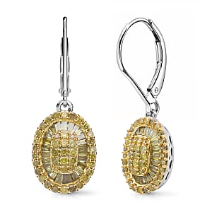 D'Joy Yellow Diamond 1.00 ctw Cocktail Cluster Earrings in Rhodium Over Sterling Silver