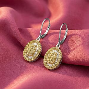 D'Joy Yellow Diamond 1.00 ctw Cocktail Cluster Earrings in Rhodium Over Sterling Silver