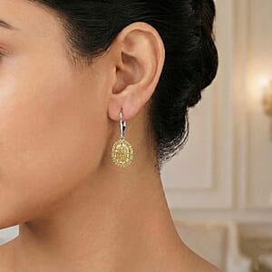 D'Joy Yellow Diamond 1.00 ctw Cocktail Cluster Earrings in Rhodium Over Sterling Silver