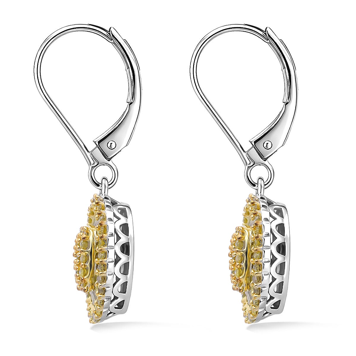 D'Joy Yellow Diamond 1.00 ctw Cocktail Cluster Earrings in Rhodium Over Sterling Silver image number 3