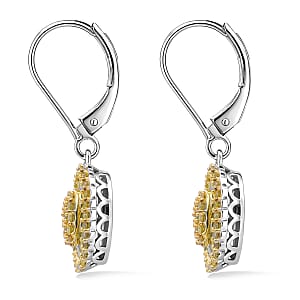 D'Joy Yellow Diamond 1.00 ctw Cocktail Cluster Earrings in Rhodium Over Sterling Silver