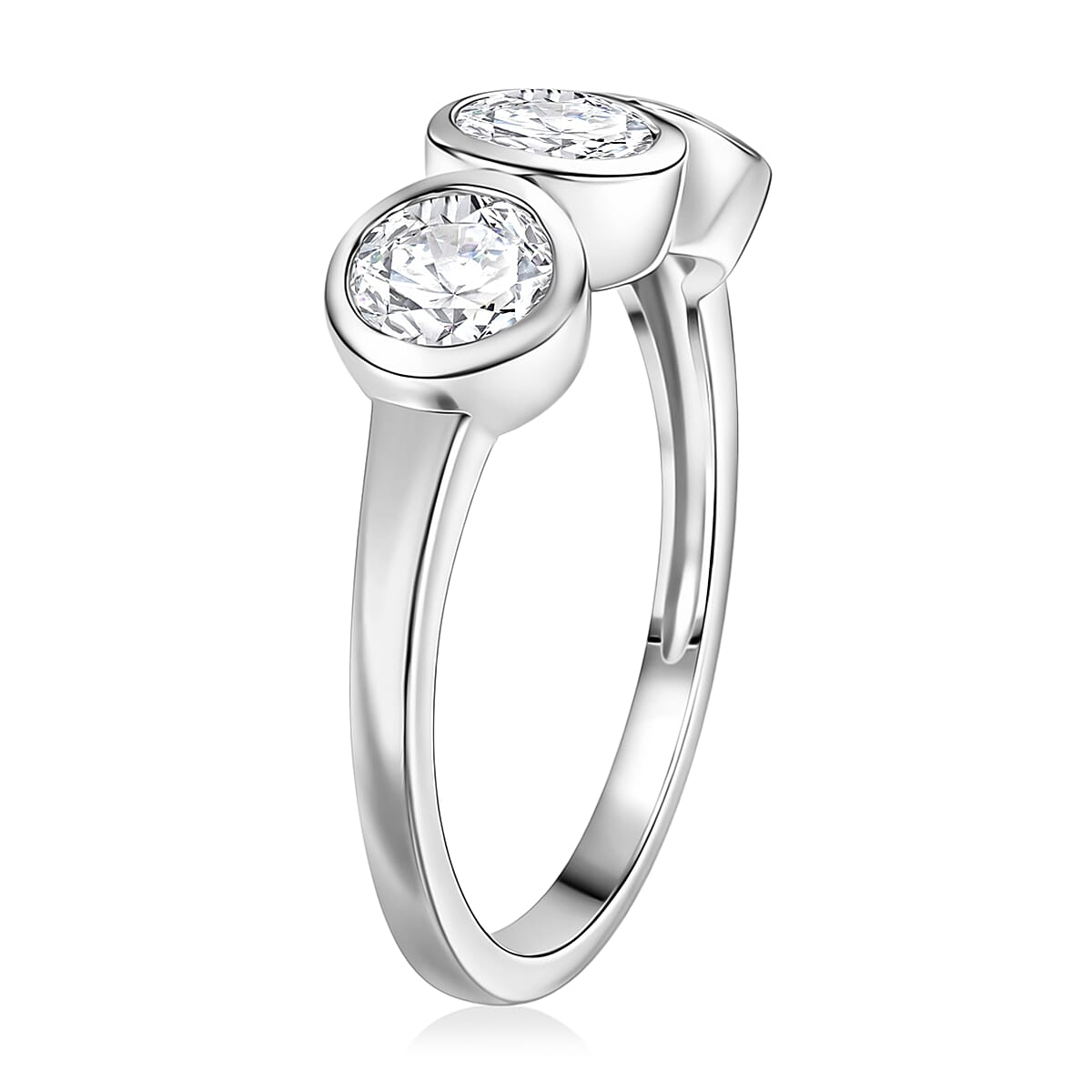 D'Joy Moissanite (Rnd 5mm) Trinity Ring in Platinum Over Sterling Silver (Size 10.0) 1.40 ctw image number 3