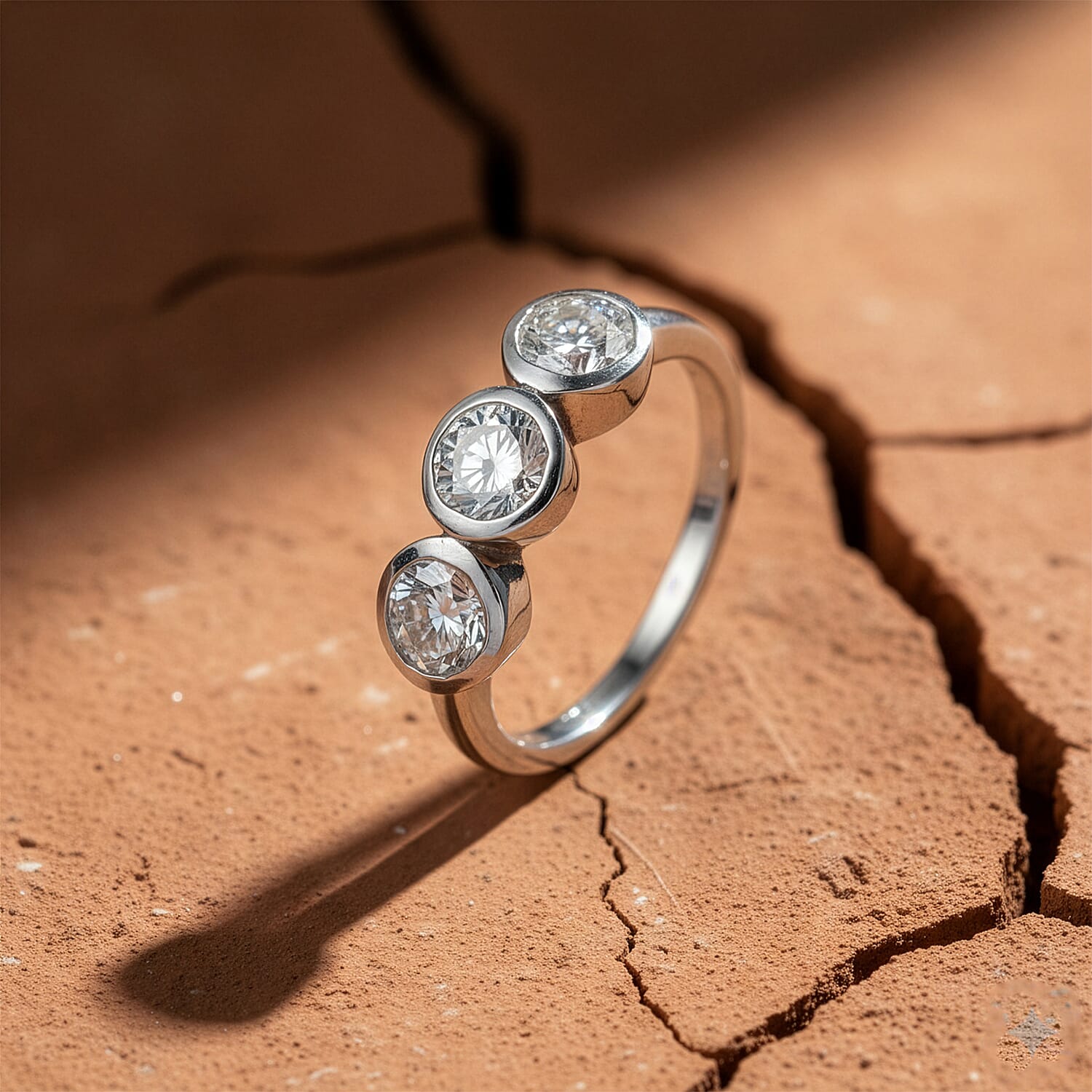 D'Joy Moissanite 1.40 ctw Trinity Ring in Platinum Over Sterling Silver (Size  5.0)