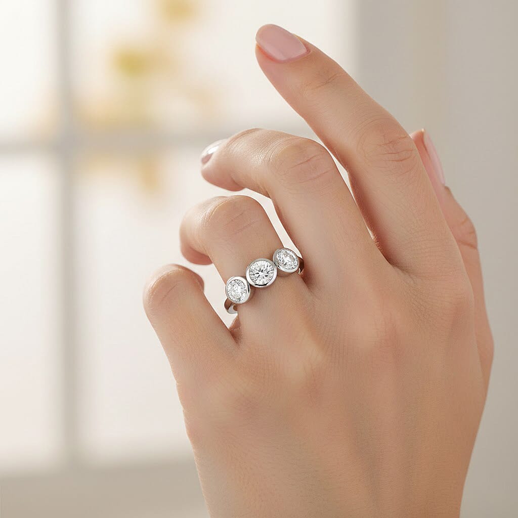 D'Joy Moissanite 1.40 ctw Trinity Ring in Platinum Over Sterling Silver (Size  5.0)