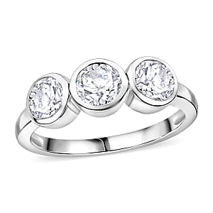 D'Joy Moissanite 1.40 ctw Trinity Ring in Platinum Over Sterling Silver (Size  6.0)