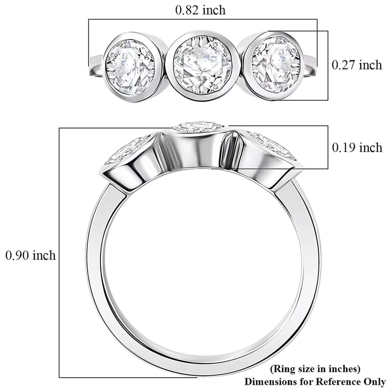 D'Joy Moissanite 1.40 ctw Trinity Ring in Platinum Over Sterling Silver (Size  6.0)