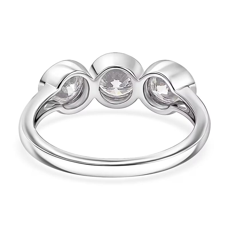 D'Joy Moissanite 1.40 ctw Trinity Ring in Platinum Over Sterling Silver (Size  6.0)