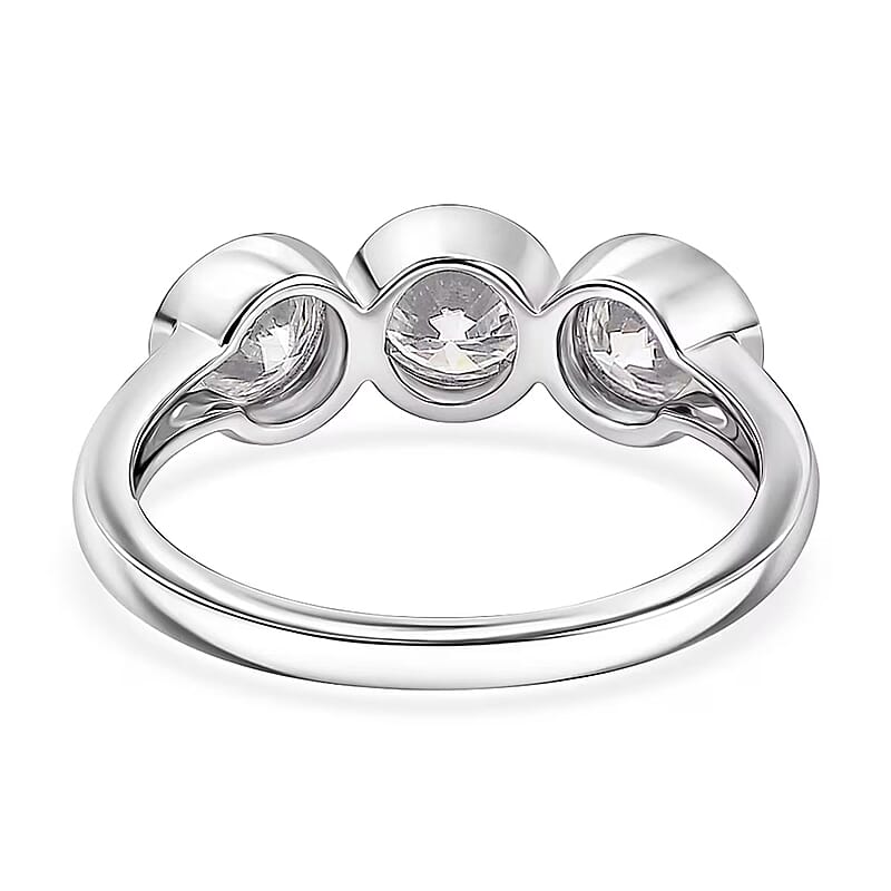 D'Joy Moissanite 1.40 ctw Trinity Ring in Platinum Over Sterling Silver (Size  6.0)