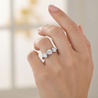 D'Joy Moissanite 1.40 ctw Trinity Ring in Platinum Over Sterling Silver (Size  7.0)