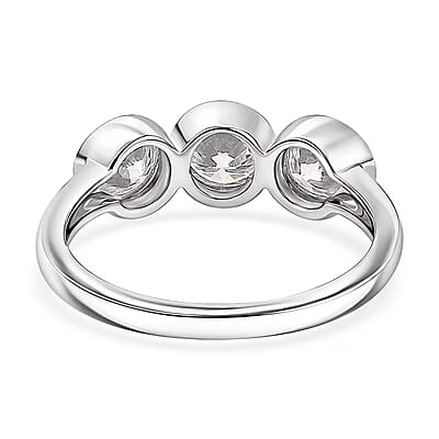D'Joy Moissanite 1.40 ctw Trinity Ring in Platinum Over Sterling Silver (Size  7.0)