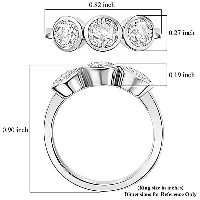 D'Joy Moissanite 1.40 ctw Trinity Ring in Platinum Over Sterling Silver (Size  8.0)