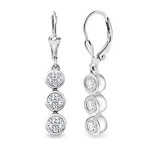 D'Joy Moissanite 1.50 ctw Trinity Earrings in Platinum Over Sterling Silver
