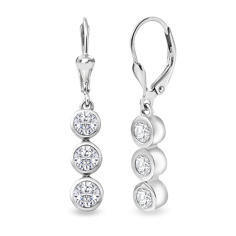 D'Joy Moissanite 1.50 ctw Trinity Earrings in Platinum Over Sterling Silver