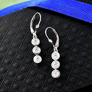 D'Joy Moissanite 1.50 ctw Trinity Earrings in Platinum Over Sterling Silver