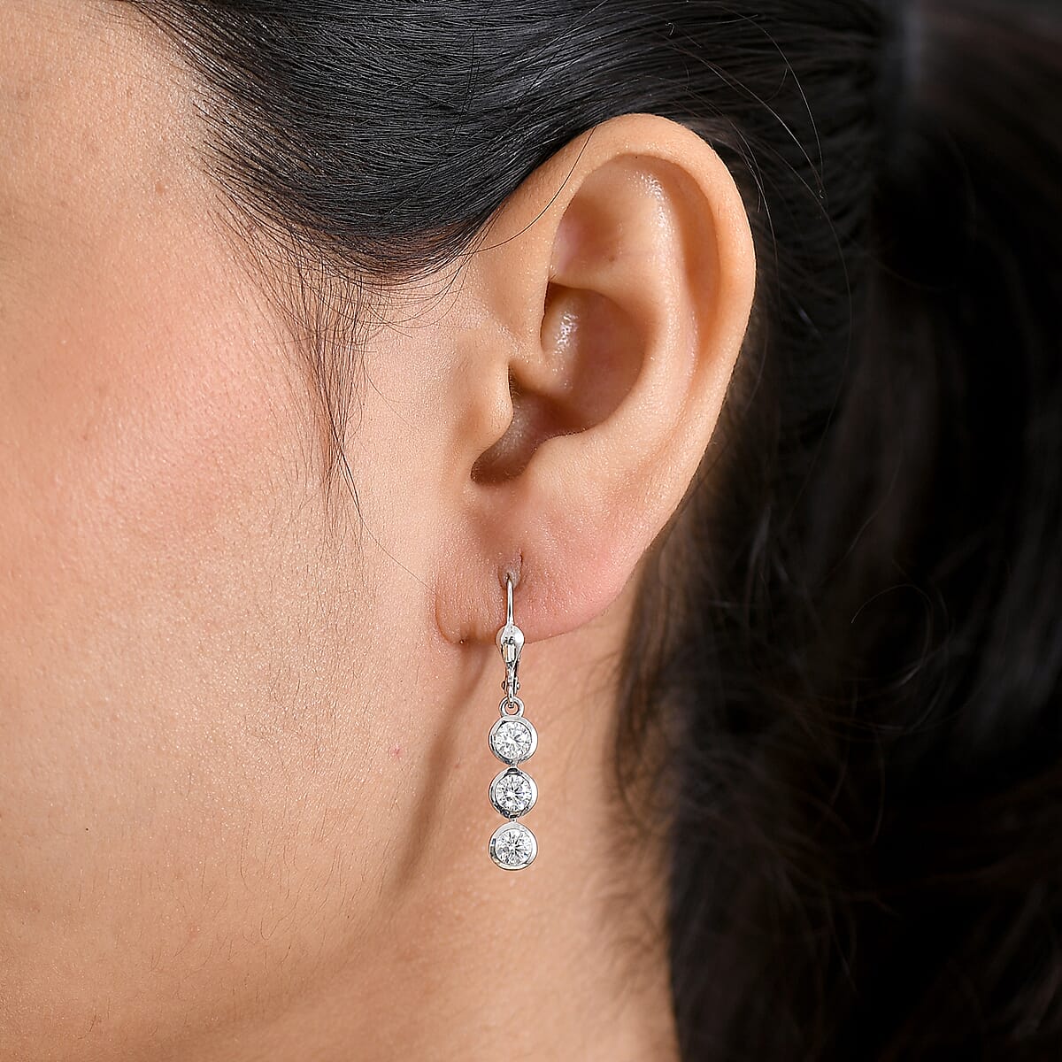 D'Joy Moissanite 1.50 ctw Trinity Earrings in Platinum Over Sterling Silver image number 2