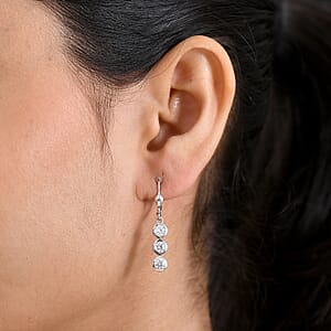 D'Joy Moissanite 1.50 ctw Trinity Earrings in Platinum Over Sterling Silver